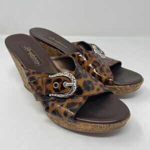 Brighton Summer Leopard Print Cork Wedge Sandals Size 6.5